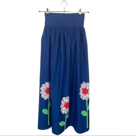 Daisy Skirt 60s 70s Maxi Blue Red White Green Floral Applique XXS to XS Retro